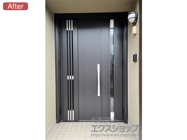 宮城県仙台市のLIXIL リクシル（トステム）の玄関ドア リシェント玄関ドア3 M83型 断熱K2仕様 親子仕様(ランマ無)外観左吊元 ※FamiLock仕様 施工例