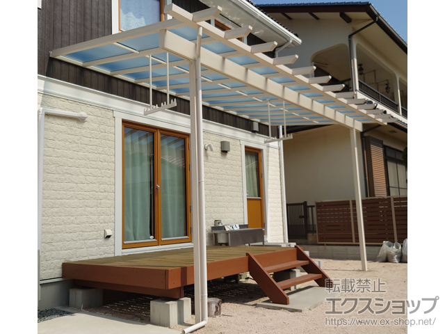 広島県江田島市ののテラス屋根 サザンテラス (パーゴラ仕様) テラスタイプ 単体 積雪〜20cm対応＋吊り下げ式 固定物干しセット 施工例