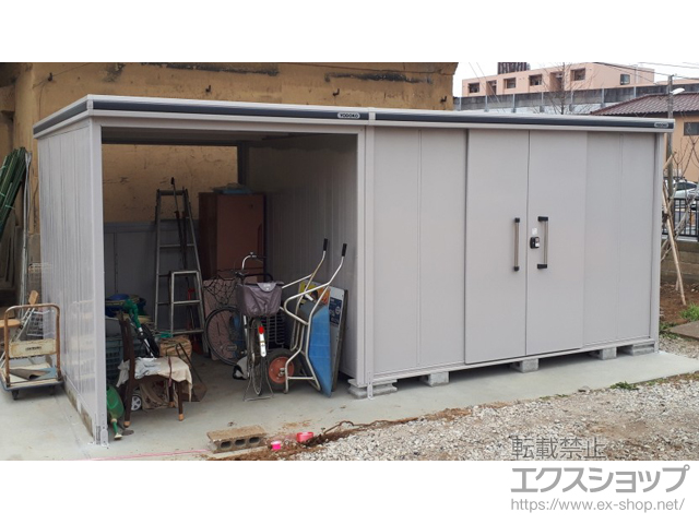 神奈川県川崎市のの物置・屋外倉庫 エルモコンビ 一般型 5830×2914×2356（LMD-3629H+LKD-2229H） LMD-3629H+LKD-2229H-CB 施工例