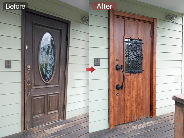 静岡県掛川市のLIXIL リクシル（トステム）の玄関ドア リシェント玄関ドア3 断熱K4仕様 片開き仕様(ランマ無)外観右吊元 D41型 ※手動タイプ 施工例