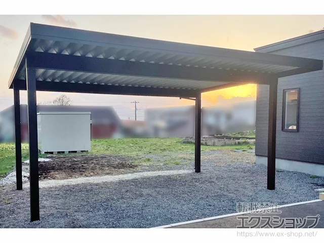 北海道亀田郡七飯町のYKKAPのカーポート ジーポートPro 積雪100cm対応 2台用 4本柱 施工例