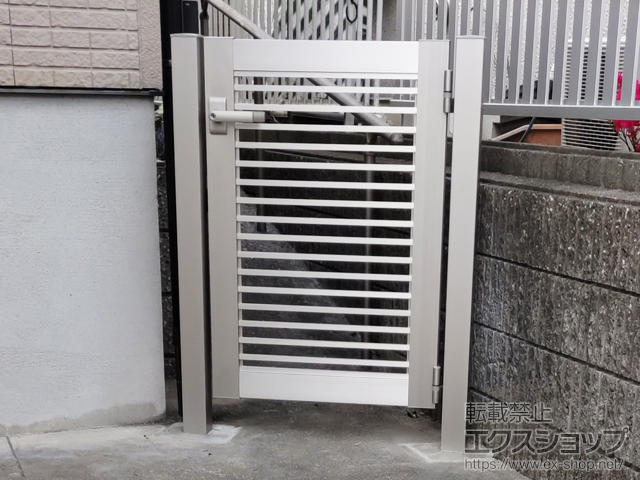 滋賀県草津市のの門扉 プレシオス門扉 横格子 片開き 門柱仕様 施工例