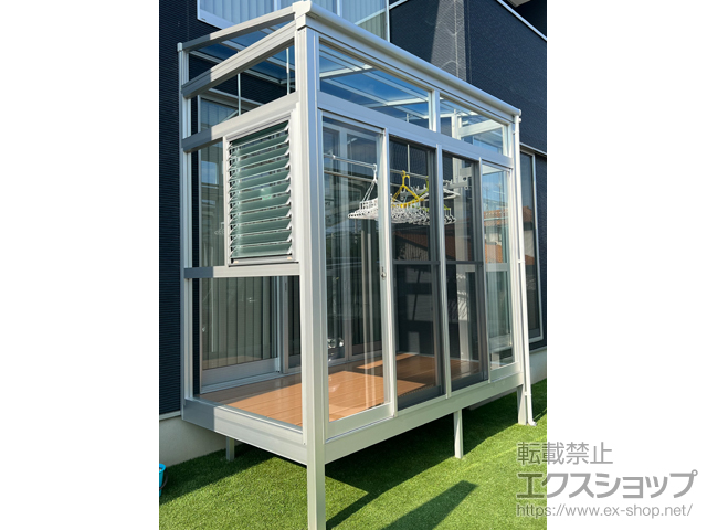 岡山県総社市ののテラス囲い・サンルーム サニージュ F型 床納まり ランマ付 積雪〜20cm対応 *部分入隅納まり 施工例