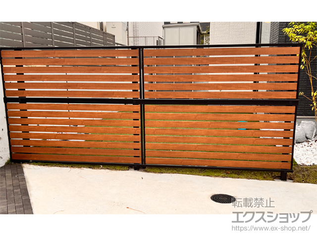 福岡県宗像市ののフェンス・柵 モクアルフェンス 横板タイプ 2段支柱 自立建て用 施工例
