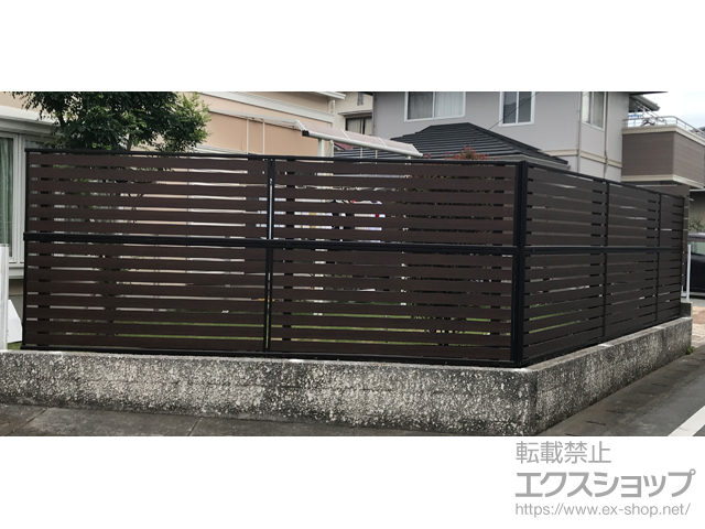 熊本県合志市ののフェンス・柵 モクアルフェンス 横板タイプ 2段支柱 自立建て用 施工例