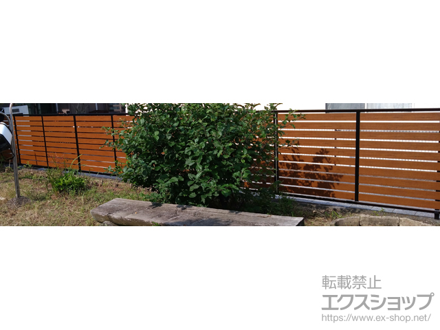 大分県別府市ののフェンス・柵 ルシアスフェンスF04型 横板 木調カラー 自由柱施工 施工例