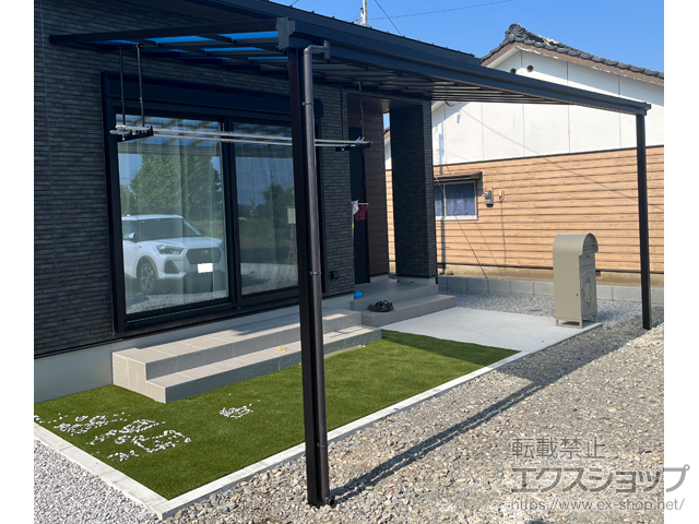宮崎県児湯郡都農町ののテラス屋根 ソラリア F型 テラスタイプ 単体 積雪〜20cm対応+吊り下げ式固定物干し 施工例