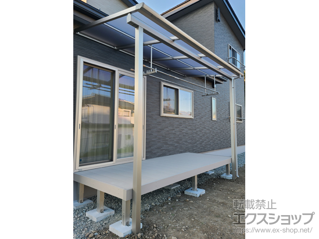 長野県岡谷市ののテラス屋根 プレシオステラスII F型 テラスタイプ 単体 積雪〜20cm対応＋吊り下げ式固定物干し 施工例