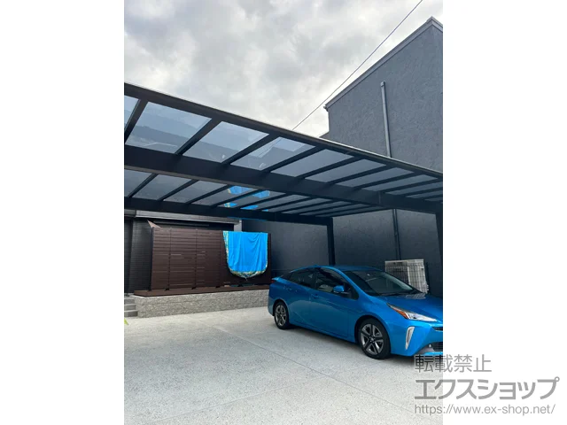 兵庫県西宮市の三協アルミのカーポート スカイリード 両側支持 ワイド3台用 積雪～20cm対応 施工例