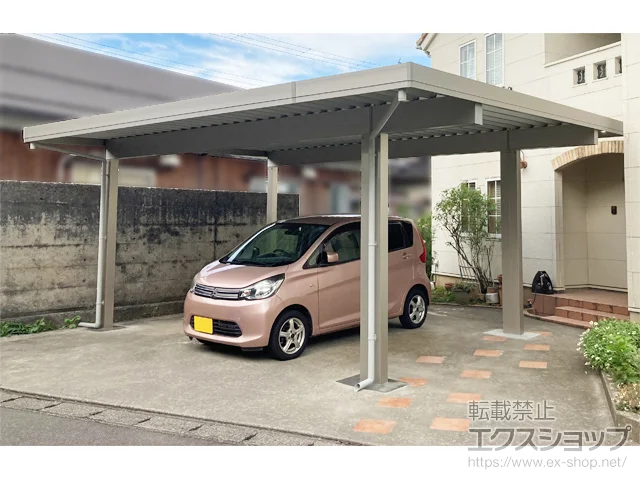 新潟県南蒲原郡田上町のYKKAPのカーポート ジーポートPro 積雪150cm対応 2台用 間口延長 6本柱(梁2列) 施工例