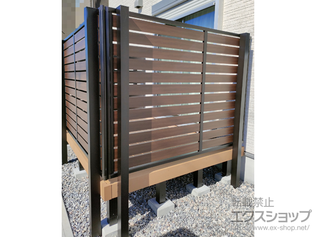 岐阜県岐阜市ののフェンス・柵 ルシアスフェンスF04型 横板 木調カラー 上段のみ設置 自立建て用 施工例