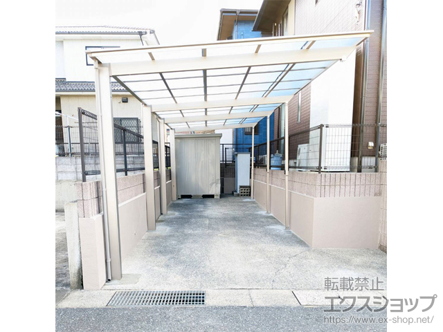 福岡県北九州市ののカーポート フーゴF (フラットスタイル) 縦連棟 積雪〜20cm対応+着脱式サポート 施工例