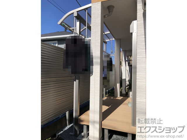 千葉県船橋市ののテラス屋根 プレシオステラスII R型 テラスタイプ 単体 積雪〜20cm対応+吊り下げ式固定物干し 標準タイプ 長さ:ロング（2本入り） 施工例