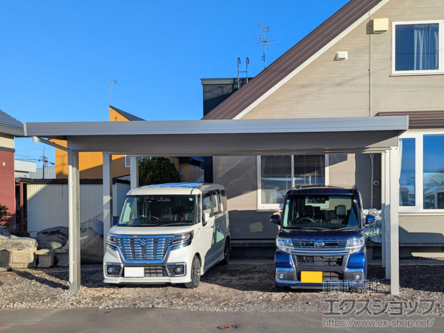北海道旭川市ののカーポート ジーポートPro 積雪200cm対応 2台用 6本柱 施工例
