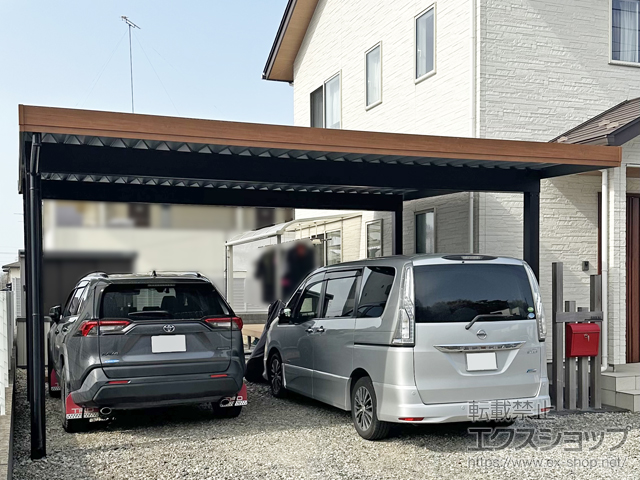 栃木県那須塩原市ののカーポート ジーポートPro 積雪50cm対応 2台用 4本柱 複合色 施工例