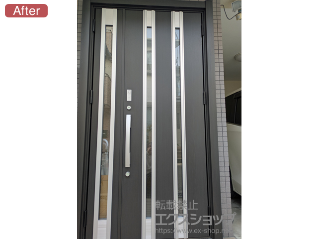 大阪府摂津市のLIXIL リクシル（トステム）の玄関ドア リシェント玄関ドア3 M24型 断熱K4仕様 親子仕様(ランマ無)外観右吊元 ※FamiLock仕様 施工例