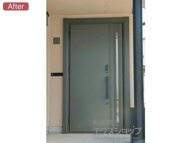 石川県金沢市のLIXIL リクシル（トステム）の玄関ドア リシェント玄関ドア3 M17型 断熱K4仕様 親子仕様(ランマ無)外観左吊元 ※手動仕様 施工例