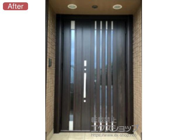 栃木県栃木市のLIXIL リクシル（トステム）の玄関ドア リシェント玄関ドア3 M27型 断熱K2仕様 親子仕様(ランマ無)外観右吊元 ※FamiLock仕様 施工例