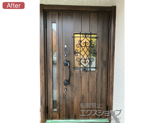 兵庫県西宮市のLIXIL リクシル（トステム）の玄関ドア リシェント玄関ドア3 D41型 断熱K4仕様 親子仕様(ランマ無)外観右吊元 ※FamiLock仕様 施工例