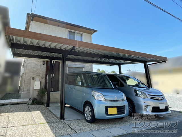 兵庫県明石市ののカーポート ジーポートPro 積雪30cm対応 2台用 間口延長 4本柱 複合色 施工例
