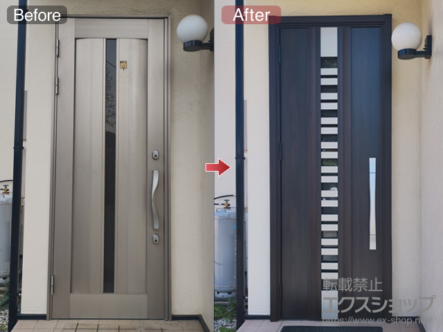 埼玉県所沢市のLIXIL リクシル（トステム）の玄関ドア リシェント玄関ドア3 G82型 断熱K4仕様 片開き仕様(ランマ無)外観左吊元 ※FamiLock仕様 施工例