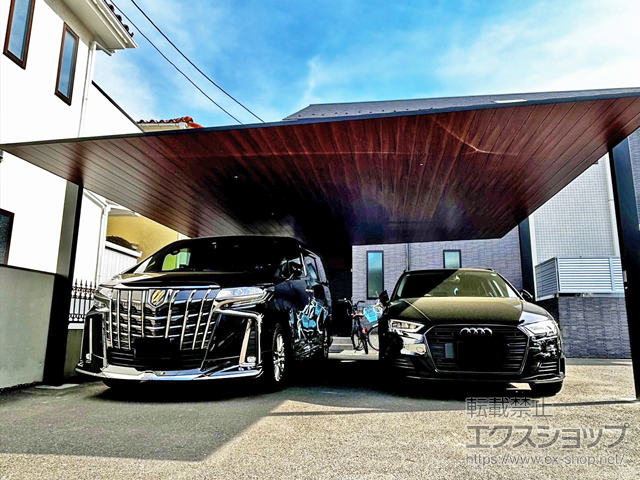 神奈川県茅ヶ崎市ののカーポート カーポートSCワイド 複合色 積雪〜20cm対応＋カーポートライト 施工例