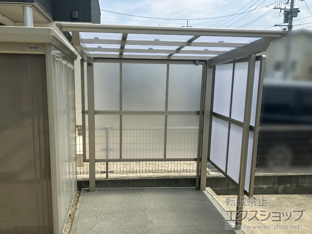 福岡県久留米市ののサイクルポート・駐輪場 フーゴFパーク (フラットスタイル) パネル3面囲い 積雪〜20cm対応 施工例