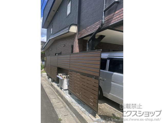 岩手県盛岡市ののフェンス・柵 モクアルフェンス 目隠し+横板タイプ 2段支柱 自立建て用※一部パネル一段 施工例
