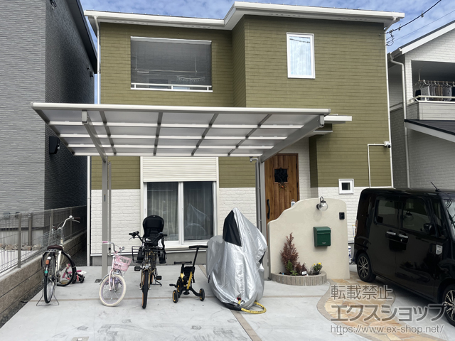 大阪府和泉市ののカーポート プレシオスポート フラット型 1台用 積雪〜20cm対応+1台用 着脱式サポート 施工例