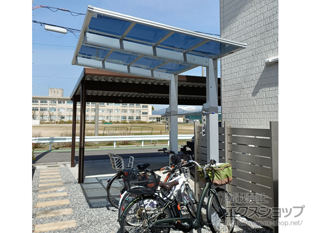 滋賀県長浜市ののサイクルポート・駐輪場 エフルージュ FIRST ミニ 1500タイプ 単体 積雪〜50cm対応＋水平式物干し 施工例