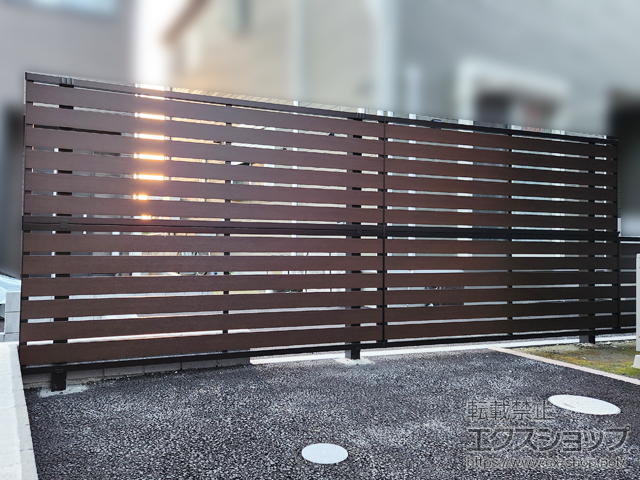 静岡県駿東郡清水町ののフェンス・柵 モクアルフェンス 横板タイプ 2段支柱 自立建て用 施工例