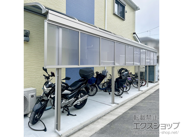 大阪府堺市ののテラス屋根 ソラリア R型 テラスタイプ 三連棟 積雪〜20cm対応＋前面パネル 施工例
