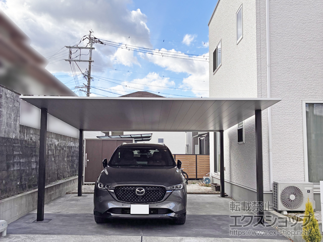福岡県筑紫野市ののカーポート プレーンルーフ 600タイプ 2台用 単体セット ツートーン 積雪〜20cm対応 施工例