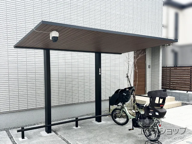 静岡県静岡市のYKKAPのサイクルポート・自転車置き場 プレーンルーフ ミニ 600タイプ 単体セット 複合色 積雪～20cm対応+車止めバー 施工例