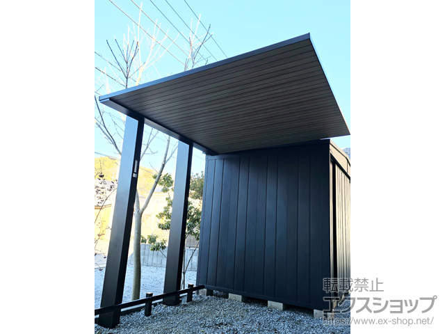 栃木県栃木市ののサイクルポート・駐輪場 プレーンルーフ ミニ 600タイプ 単体セット 複合色 積雪〜20cm対応＋車止めバー 施工例