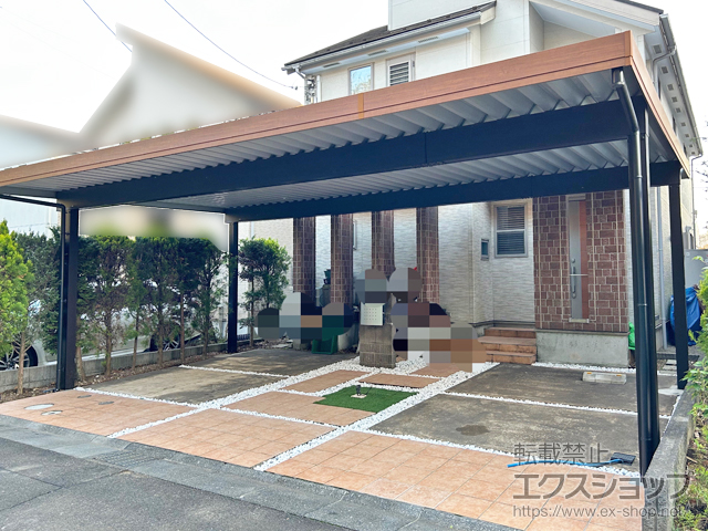 東京都八王子市ののカーポート ジーポートPro 積雪50cm対応 3台用 4本柱 複合色 施工例