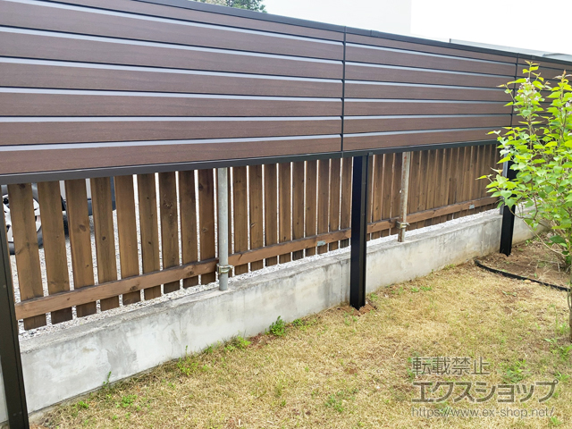 茨城県土浦市ののフェンス・柵 ルシアス フェンスYM1F型 横目隠し 複合色 上段のみ設置 自立建て用 施工例