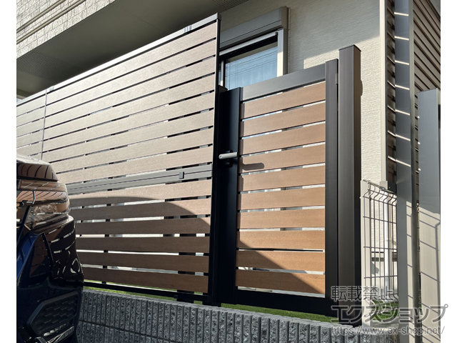 神奈川県横浜市のの物置・屋外倉庫、門扉、フェンス・柵 ルシアス 門扉 YS2型 横スリット 片開き 複合色 施工例