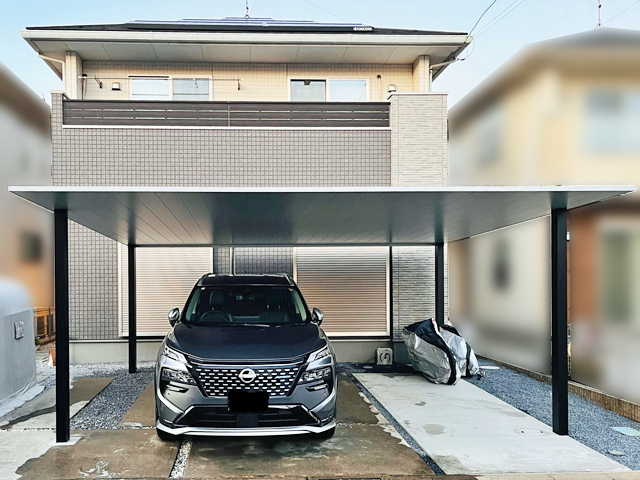 千葉県柏市ののカーポート プレーンルーフ 600タイプ 2台用 単体セット ツートーン 積雪〜20cm対応 施工例