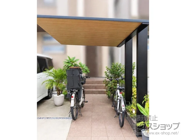東京都大田区のYKKAPのサイクルポート・自転車置き場 プレーンルーフ ミニ 600タイプ 単体セット 複合色 積雪～20cm対応 施工例