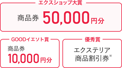 エクスショップ大賞 商品券50000円分 GOODイエソト賞 商品券10000円分 優秀賞 エクステリア商品割引券